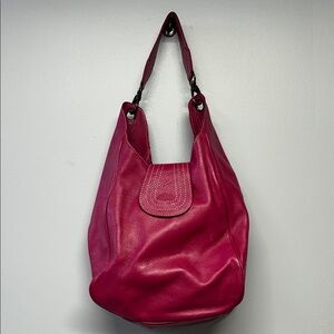 Boden Purse Leather Slouchy Hobo Shoulder Bag Pink Pebbled Raspberry